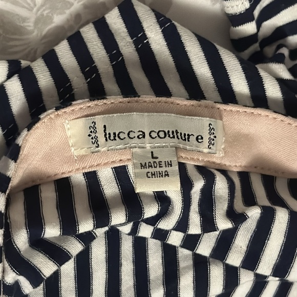 LUCCA Couture Striped Crop Top with Criss Cross Back Size L White / Dark Navy - Picture 5 of 7